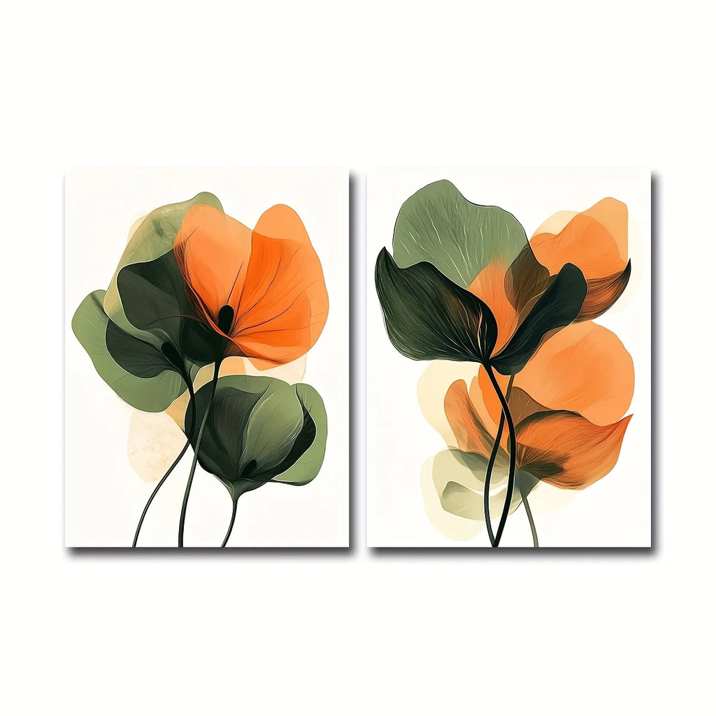 Boho Abstract Floral Canvas Print Set (2 Pieces)