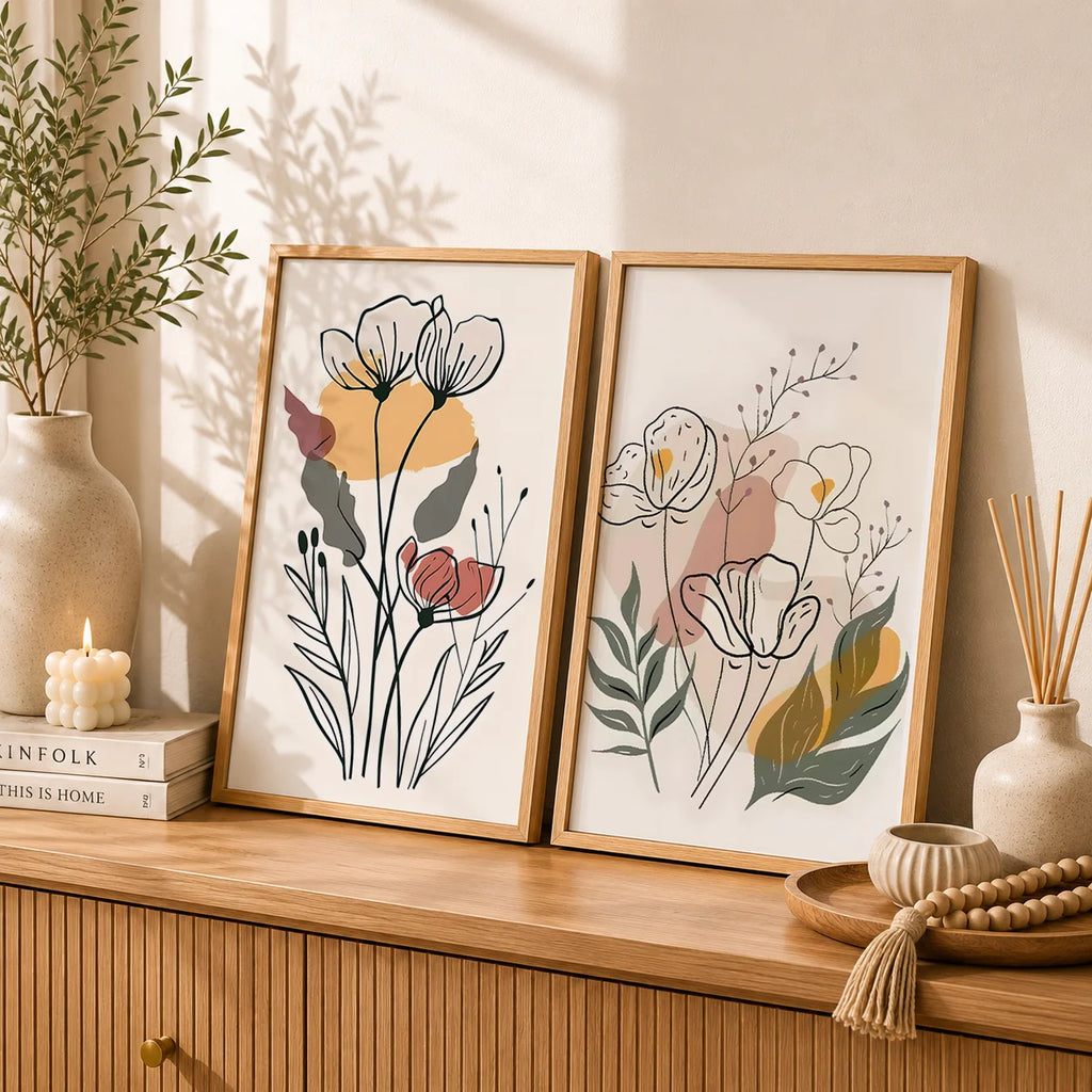 Boho Floral Line Art Canvas Print