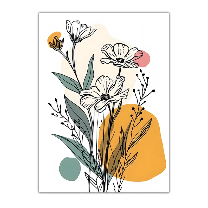 Boho Floral Line Art Canvas Print