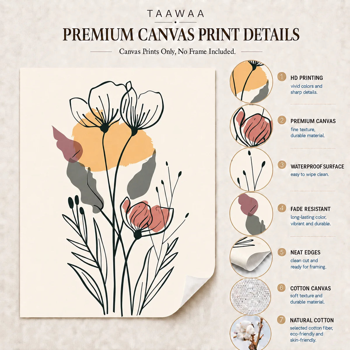 Boho Floral Line Art Canvas Print