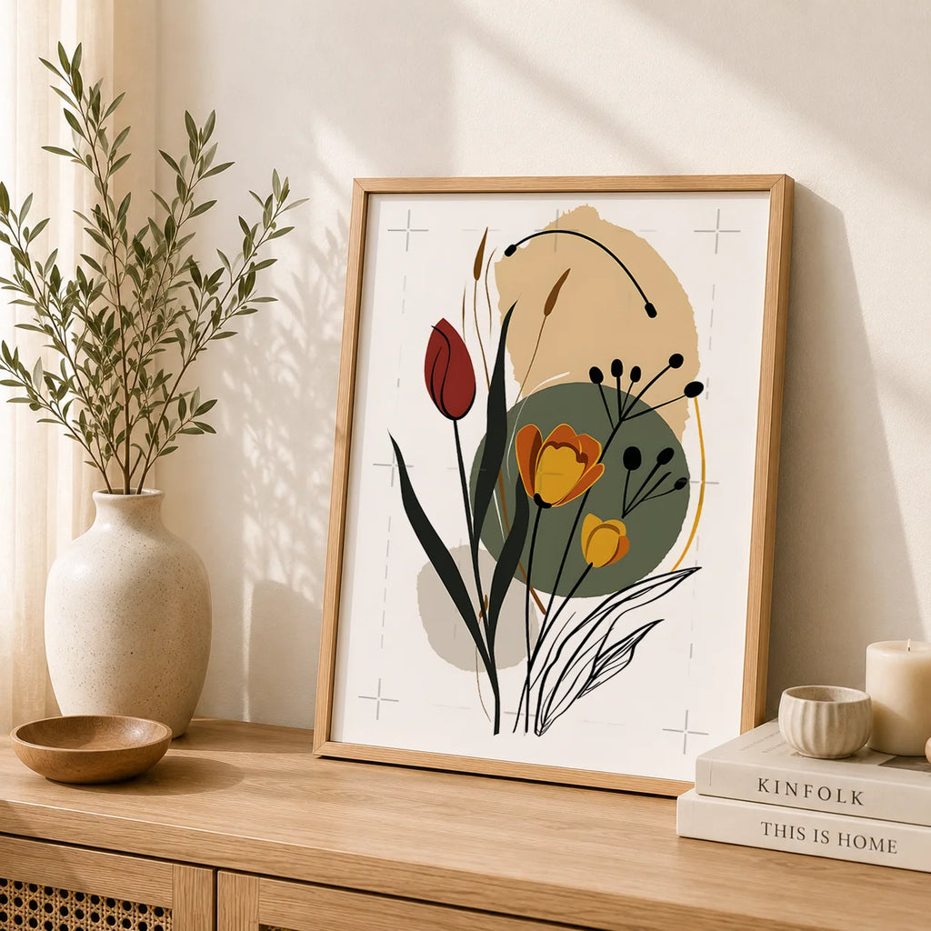 Boho Floral Line Art Canvas Print