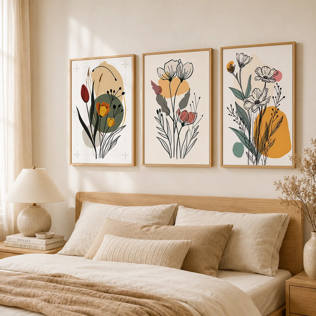 Boho Floral Line Art Canvas Print