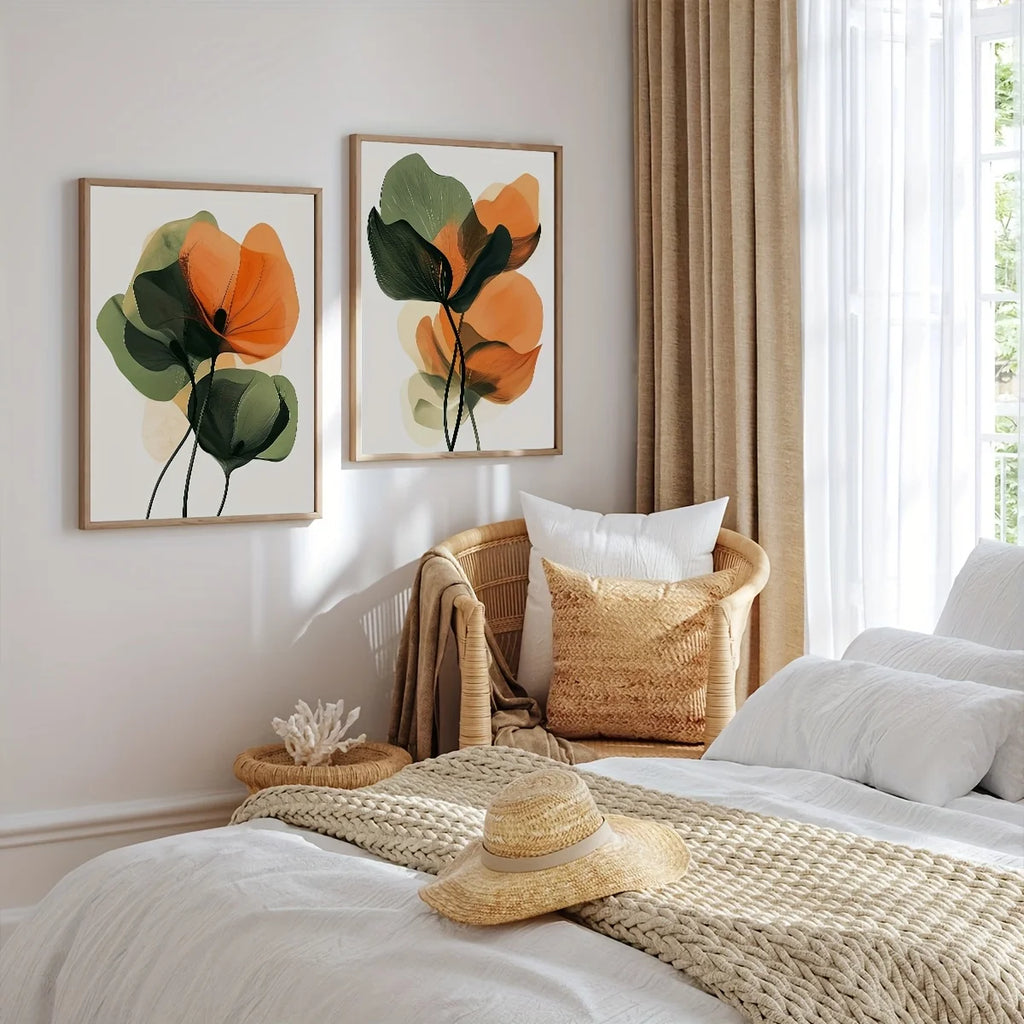 Boho Abstract Floral Canvas Print Set (2 Pieces)