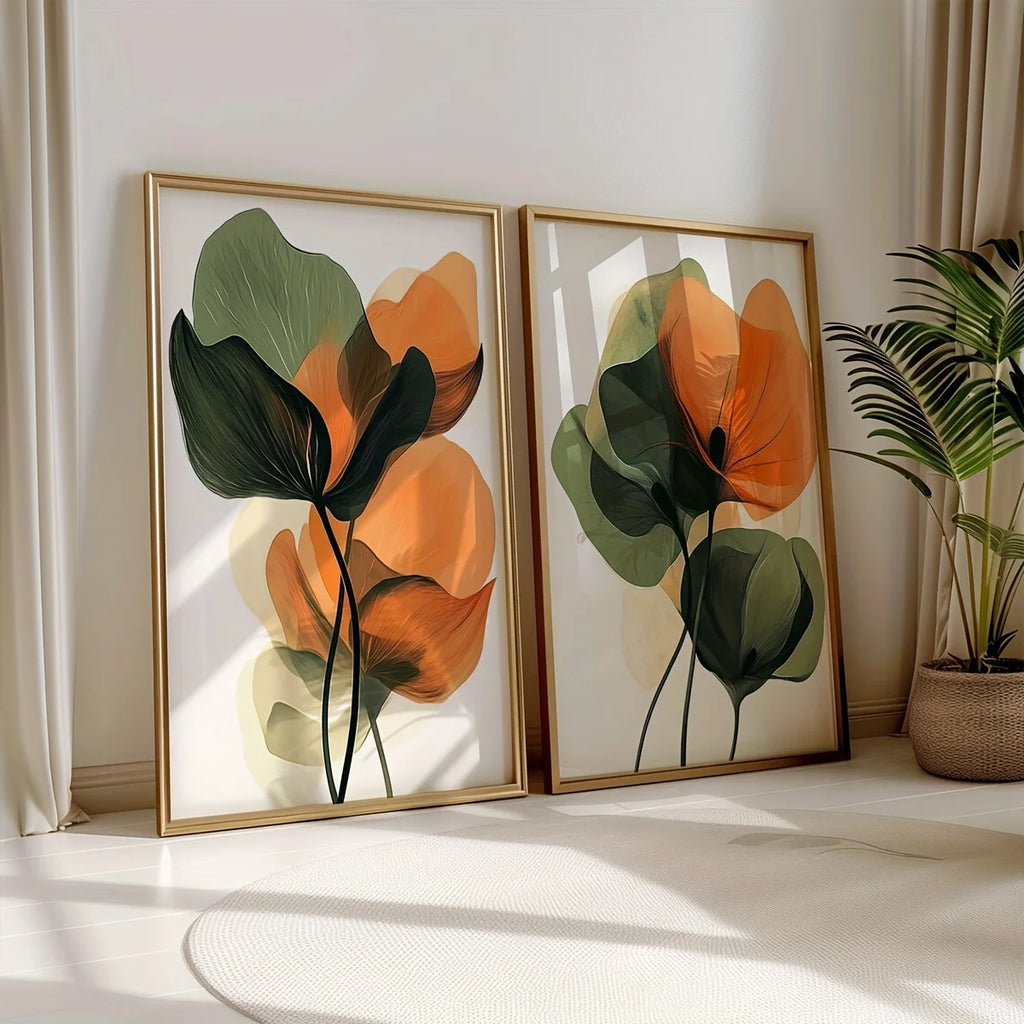 Boho Abstract Floral Canvas Print Set (2 Pieces)