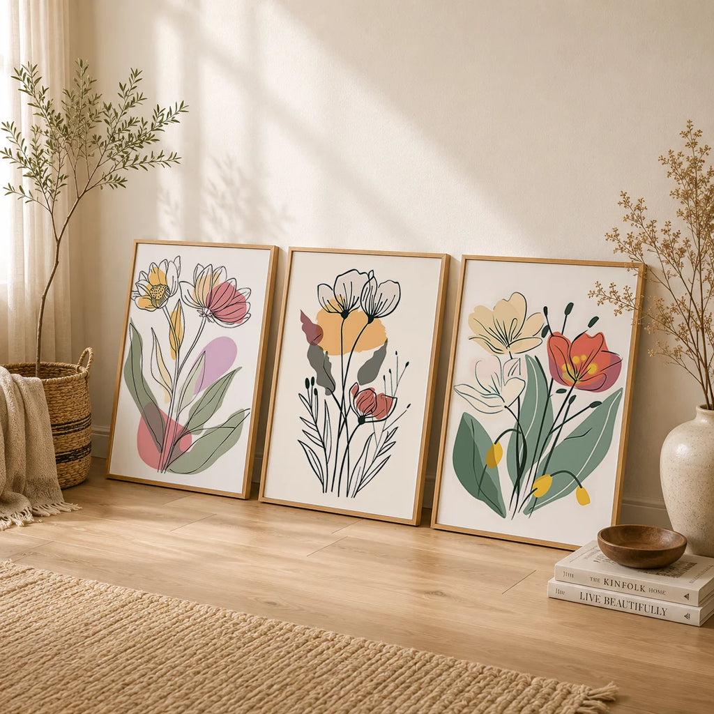 Boho Floral Line Art Canvas Print