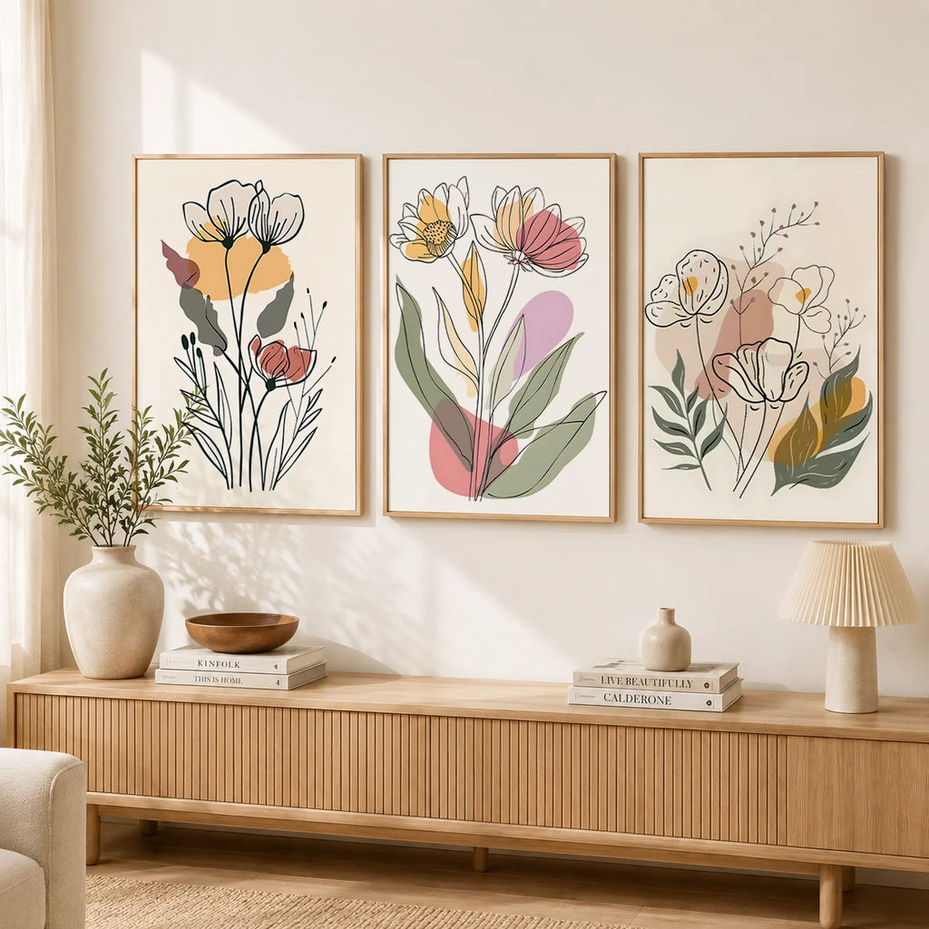 Boho Floral Line Art Canvas Print