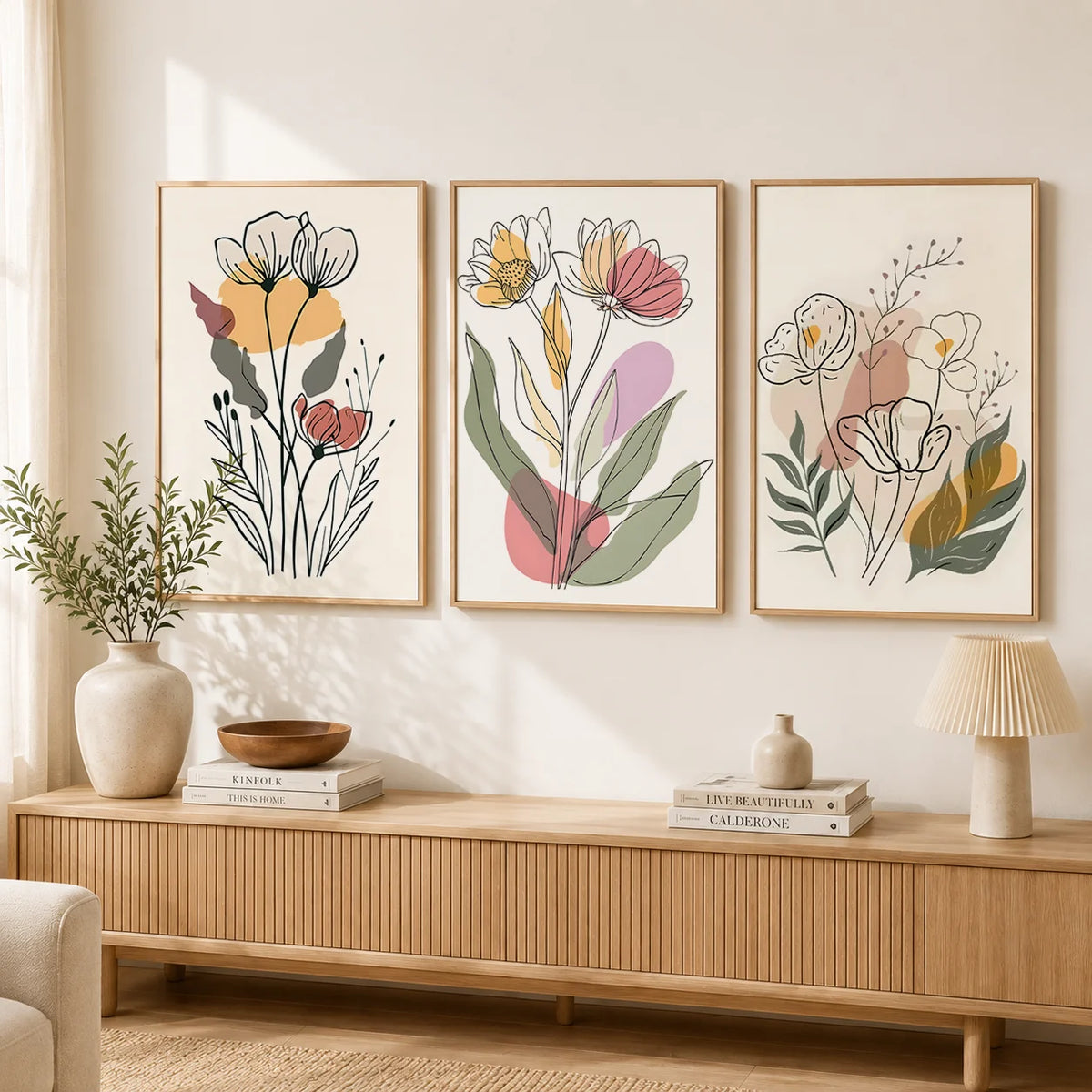 Boho Floral Line Art Canvas Print