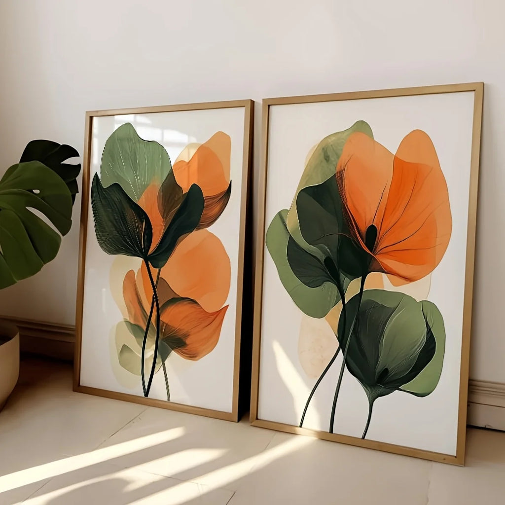 Boho Abstract Floral Canvas Print Set (2 Pieces)